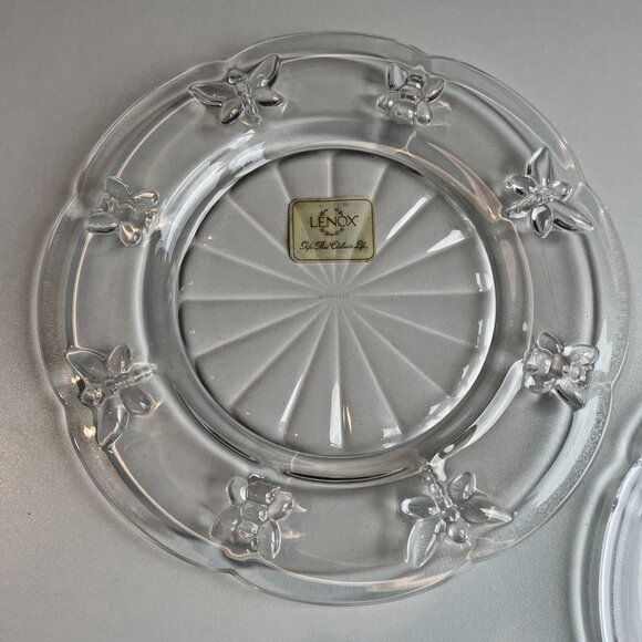 Set Of 2 Lenox Butterfly Meadow 8” Salad Plate Clear Glass Scalloped Edge NWT - Picture 2 of 5